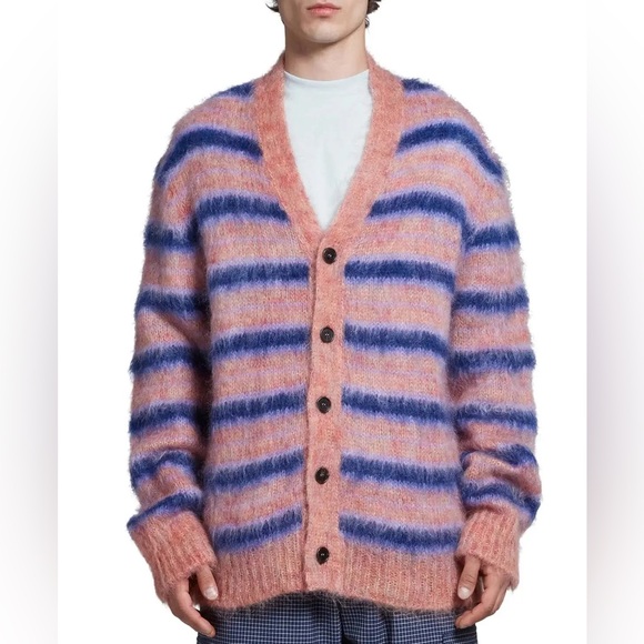 Marni Iconic Mohair fuzzy Brushed Stripes Cardigan V Neck NWT - Picture 2 of 11